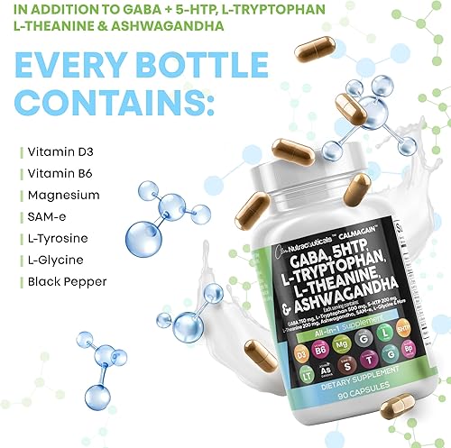 Vista 7 de Clean Nutraceuticals GABA 750mg 5 HTP 200mg L Triptófano 500mg L Teanina 200mg Ashwagandha SAM-e L-Glicina - Vitaminas de apoyo al estado de ánimo