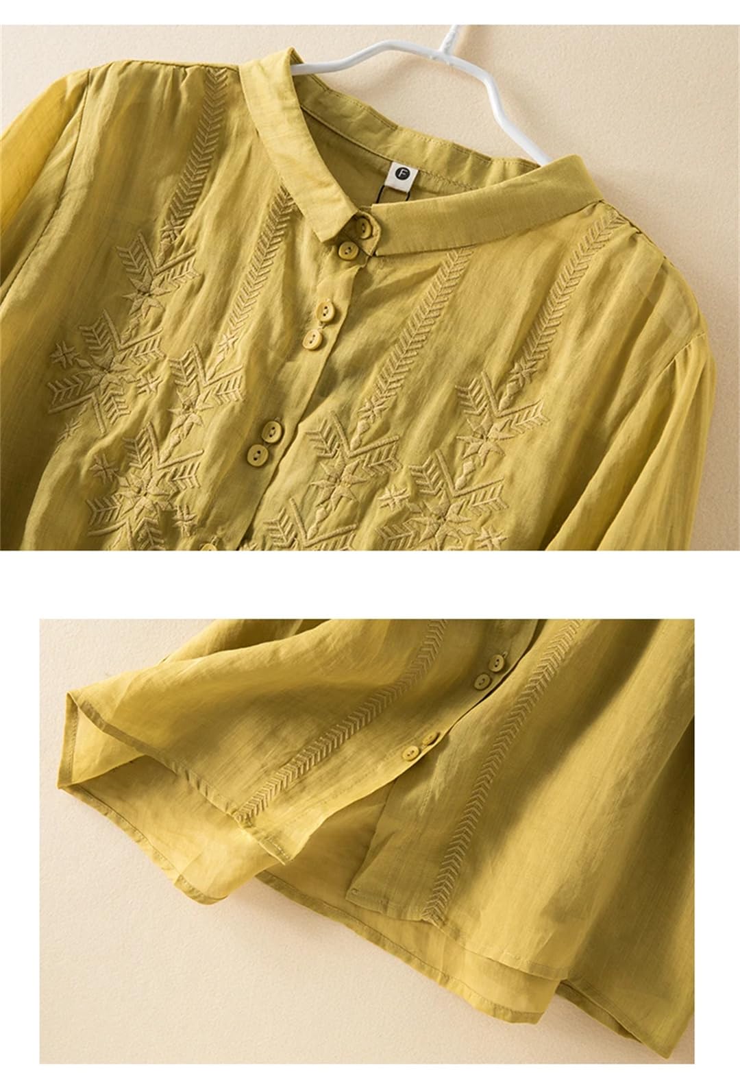 Wvapzxx Camicetta estiva da donna in cotone e lino, con bottoni a mezza manica, colletto rovesciato, camicia