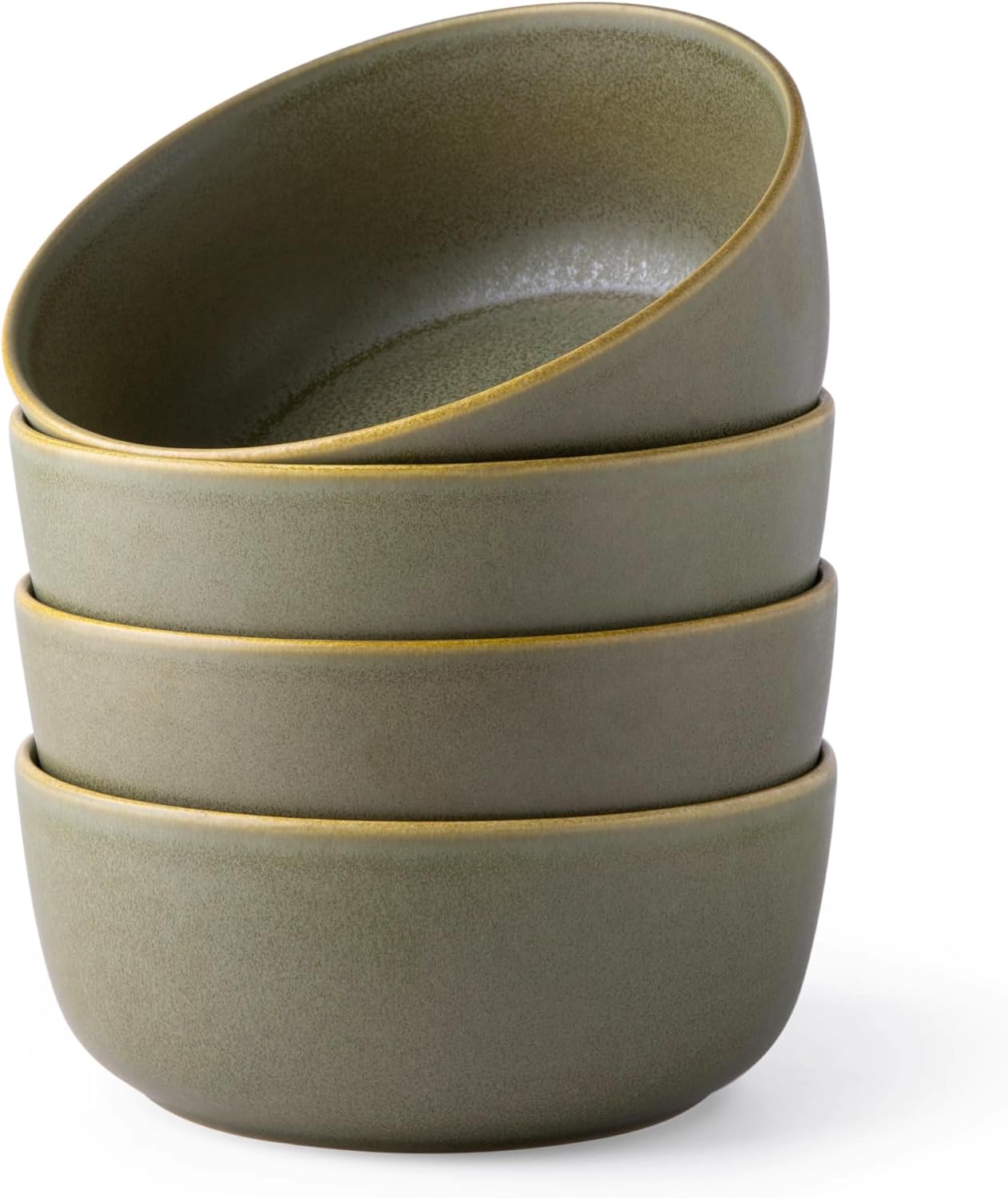 AmorArc Stoneware Cereal Bowls Set of 4, 26oz Soup Bowls Set for Cereal Soup Snacks, Modern Kitchen bowls for Meal, Dishwasher &Microwave Safe,Stoneware Green