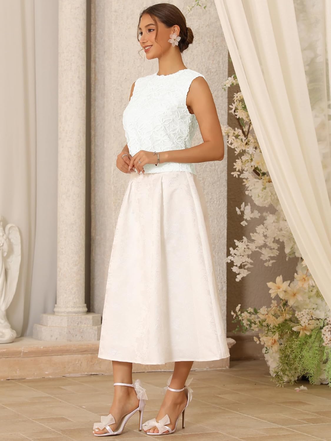 Women's Floral 3D Blouse Sleeveless Round Neck Mesh Dressy Crop Tank Tops - Image 2