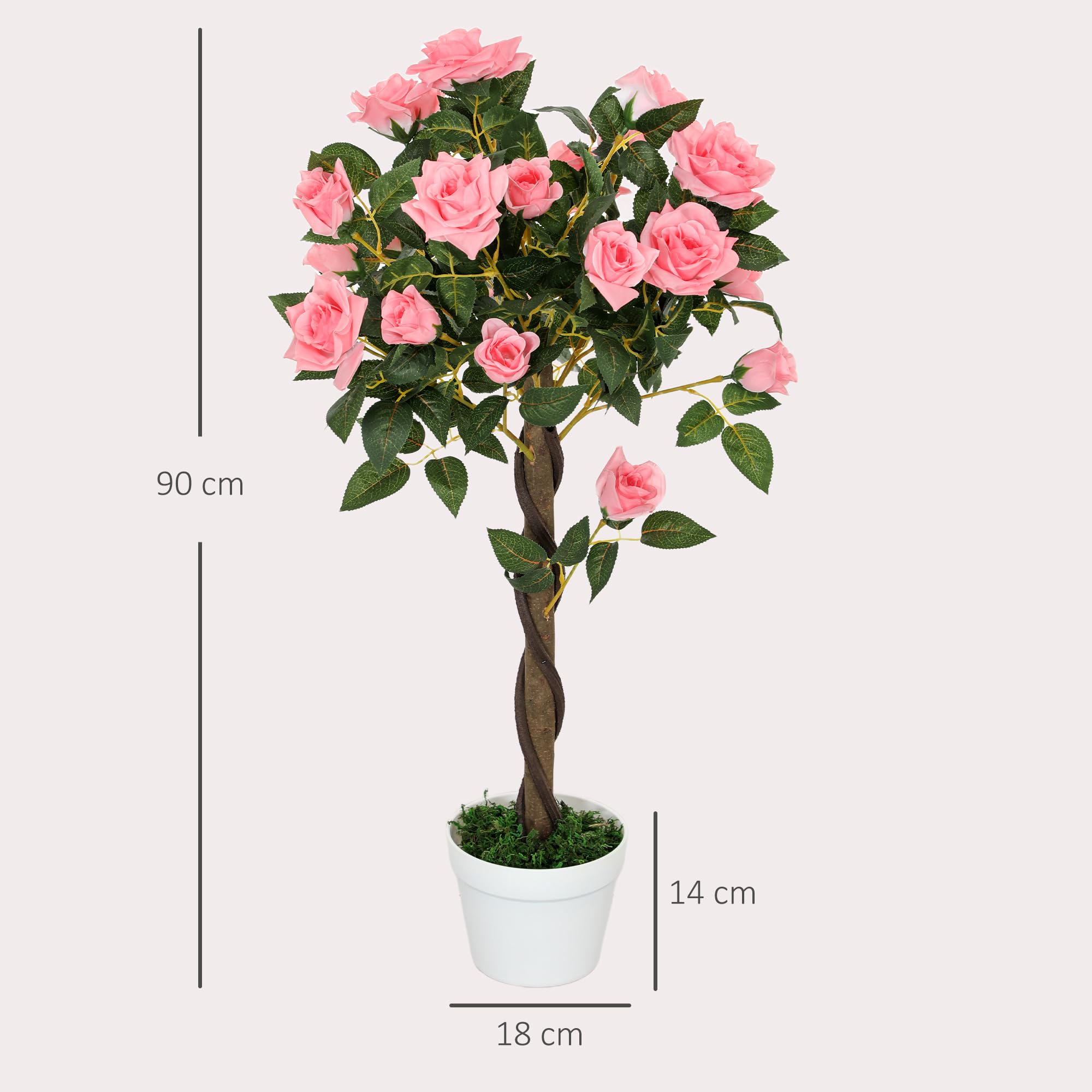 Outsunny 90cm Rosier Artificiel à Tronc torsadé Lot de 2 Rose