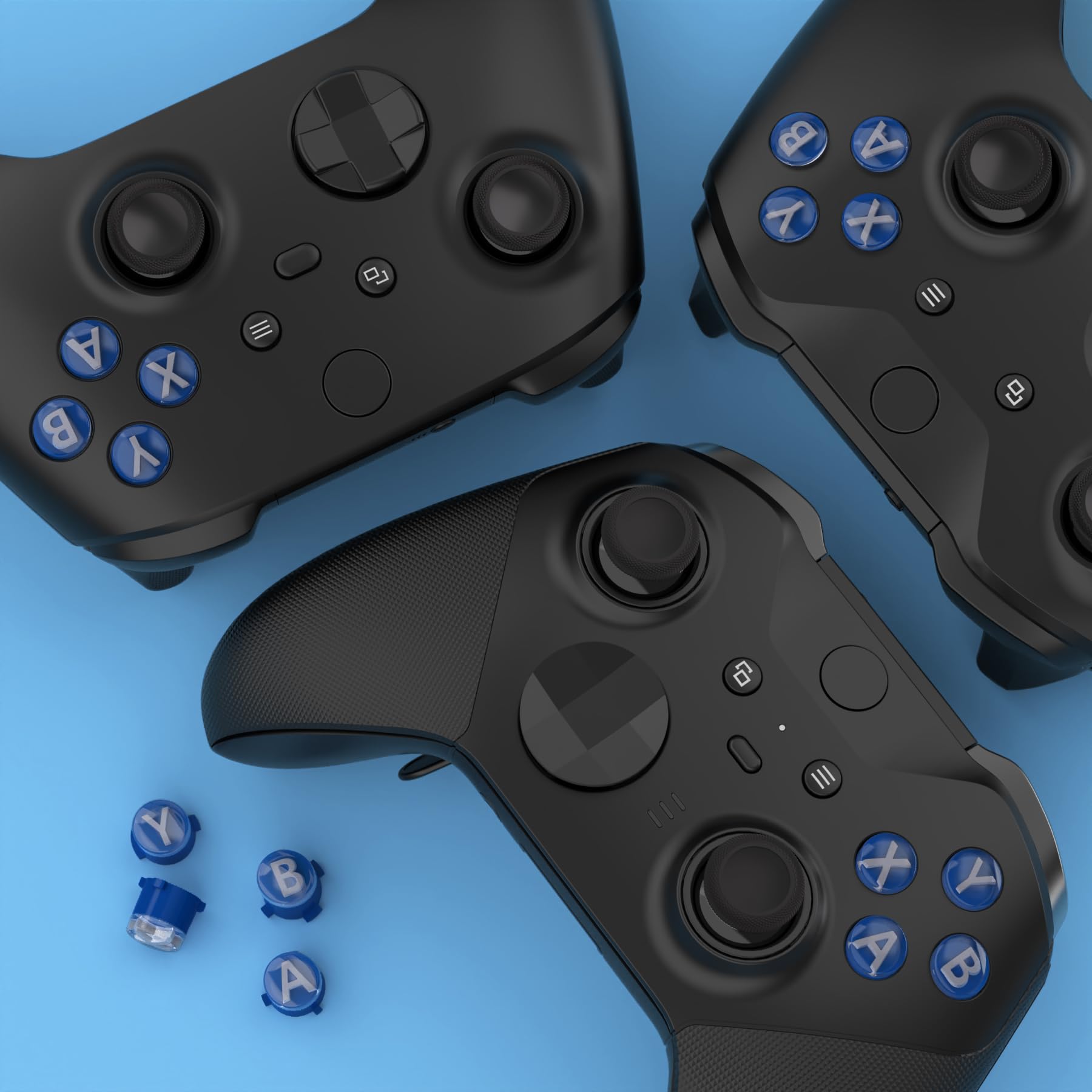 eXtremeRate Botones ABXY de Repuesto para Xbox Series X/S - Botón de Acción en Tres Tonos con Símbolos Clásicos Teclas para Xbox One S/X, Elite V1/V2 (Azul Yale Claro New Hope Gray)