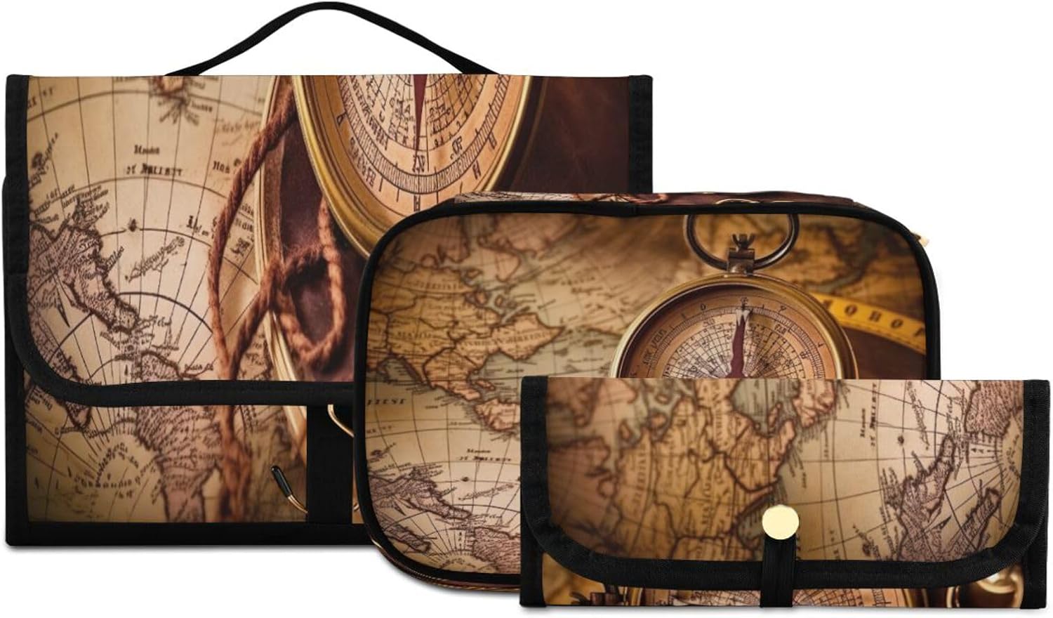 World Map Toiletry Bag 3 Pack Travel Make Up Bags Waterproof Cosmetic Bags Hanging Organizer Accessories for Women/Men
