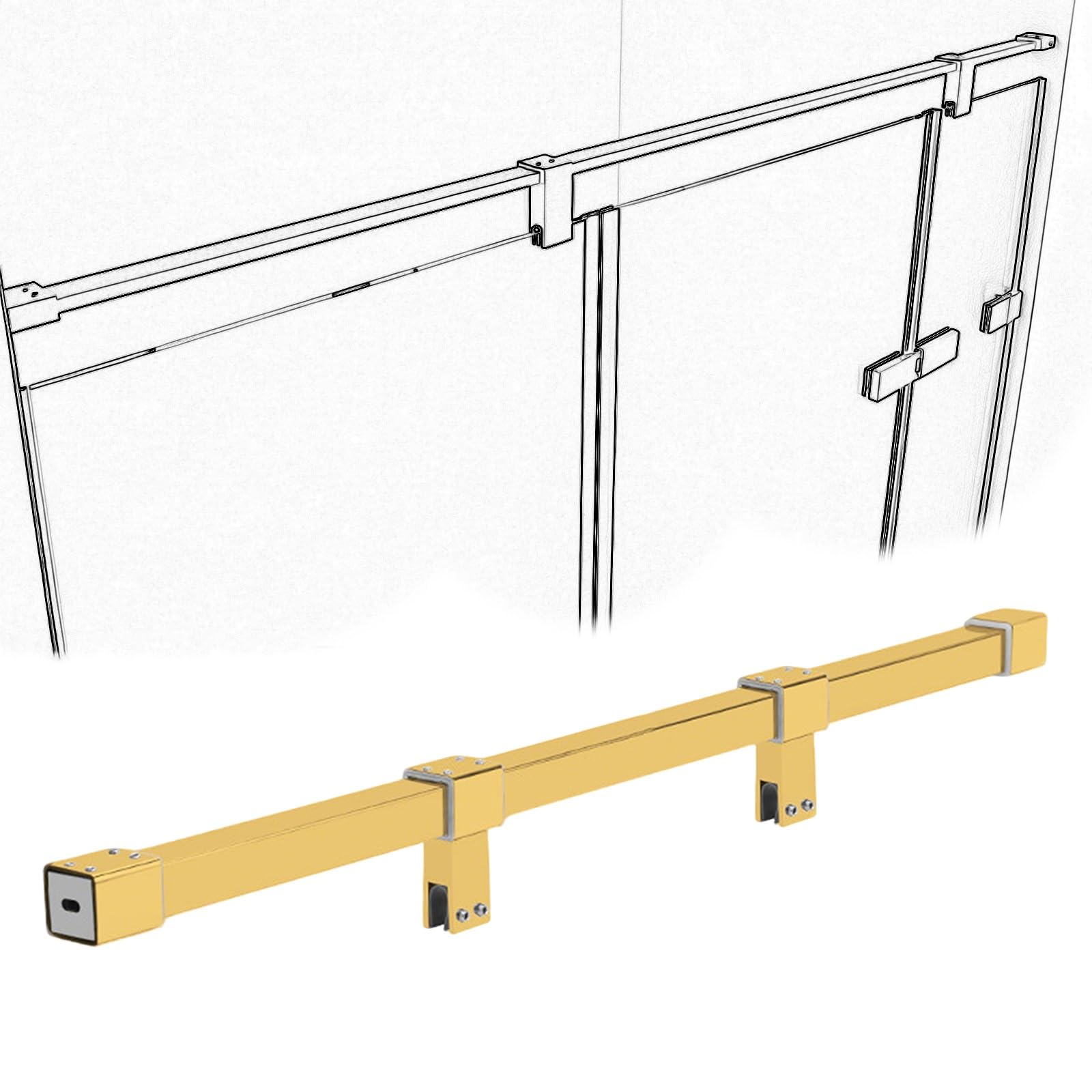 Barra estabilizadora de ducha de acero inoxidable dorada para mampara fija de baño de 140cm