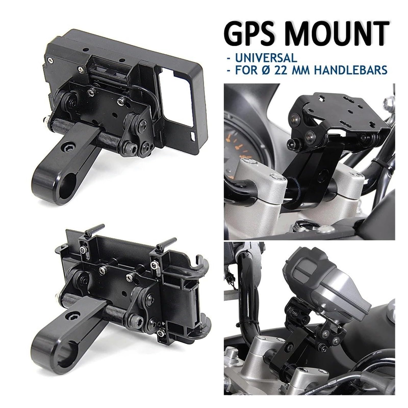 Soporte Móvil Moto Soporte Universal para Manillar De 22 Mm, Color Negro, para GPS Y Teléfono Motocicleta con Abrazadera