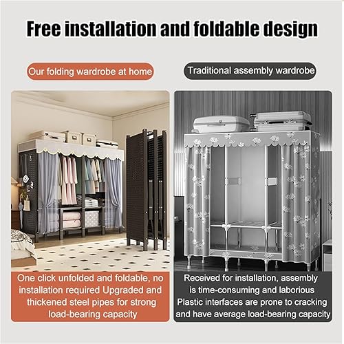 Miniatura 5 de Heavy Duty Portable Wardrobe Closet,Foldable Clothes Hanger With Cover, Portable Metal Wardrobe Closets,Metal Clothing Rack Cotton Cover, Garment