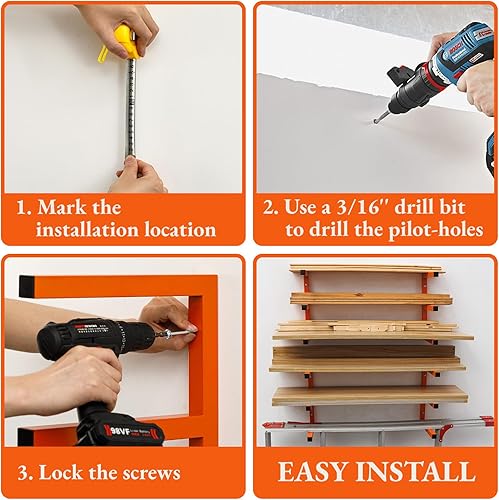 Miniatura 4 de Estante de almacenamiento de madera para montaje en pared, organizador de madera de metal resistente con 6 niveles, cada estante soporta hasta 200