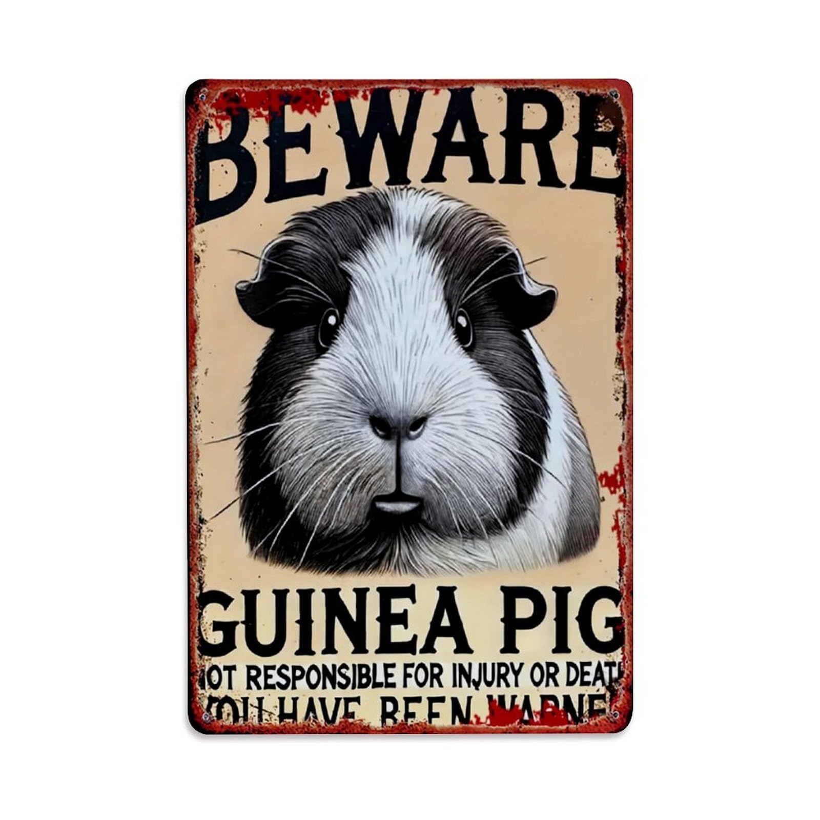 Beware Guinea Pig Warning Sign Tin Sign Metal Poster Vintage Metal Signs for Home Man Cave Bar Cafe Kitchen laundry room Wall Decorations Gift 8x12Inch