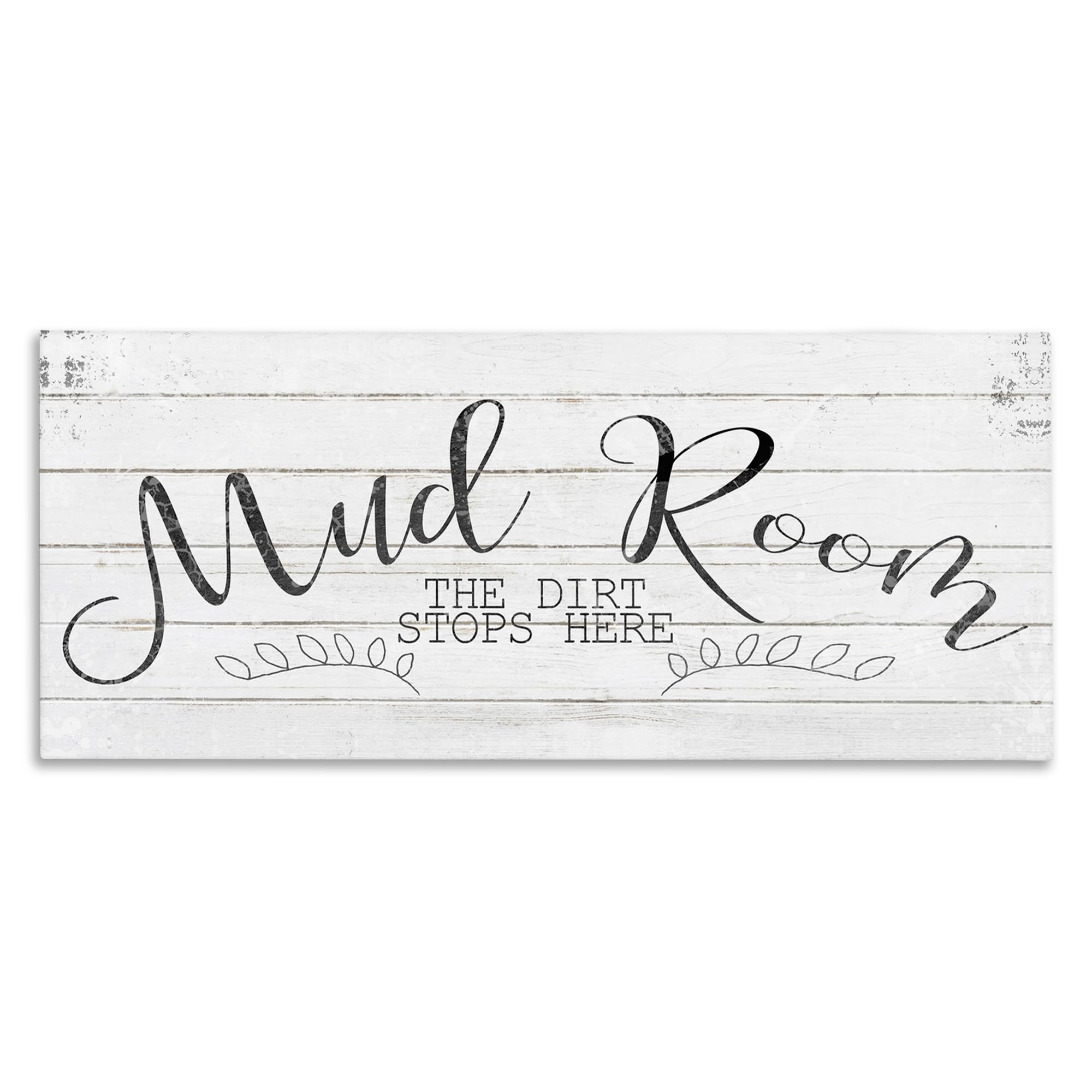 Stupell Industries Mud Room The Dirt Stops Here Typography Black and White Planked Look Canvas Wall Art, 13x30, Multicolor