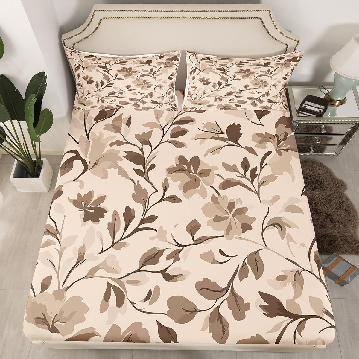 Erosebridal Abstract Florals Fitted Sheet Full Size Vintage Bed Sheets for Adults Men Women Aesthetics Botanical Nature Watercolor Florals Rustic Spring Bedding Set