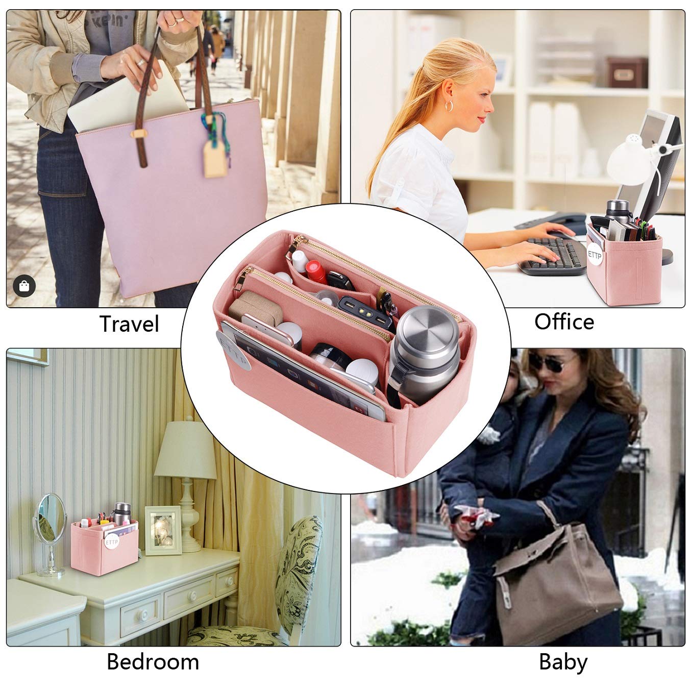Neverfull, filcowy organizer na torebkę, 6 kolorów, 3 rozmiary (rozmiar M, szczotkowany róż)