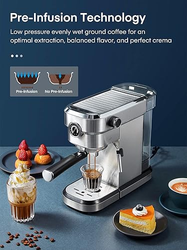Miniatura 3 de FOHERE Máquina de expreso máquina de café espresso de 15 barras y cafetera de capuchino con varita espumadora de leche cafetera automática de café