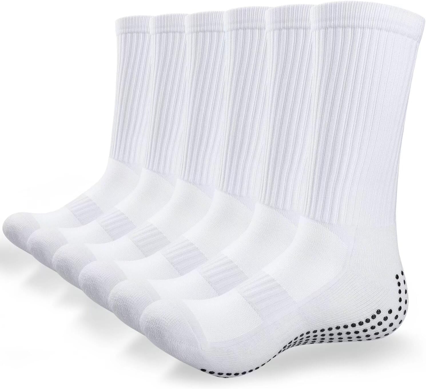 Socks Men Women Grip Socks Soccer Anti Slip, Socks for Women Pilates Yoga Non Slip, Football Basketball Running Sports Unisex Socks for Teens, Thick Cotton Socks, 3 Pair, Unisize, White,