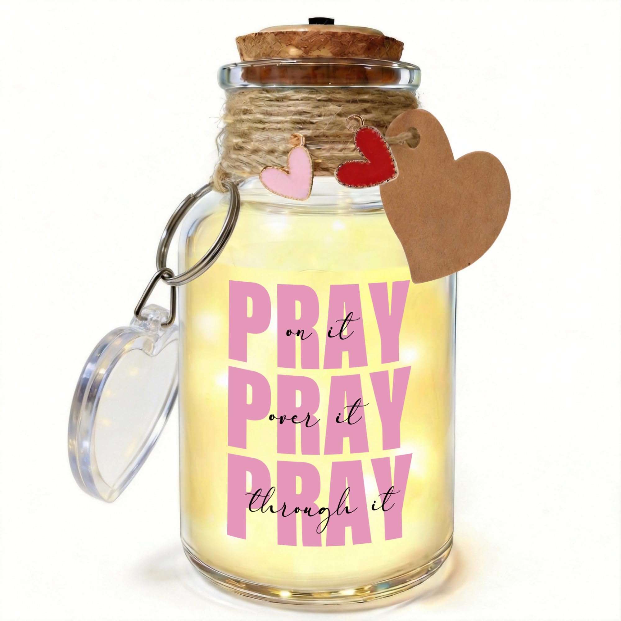 LINGYUAN Pray On It Pray Over It Pray Through It – Light Up Memory Jar Christian Faith Night Light