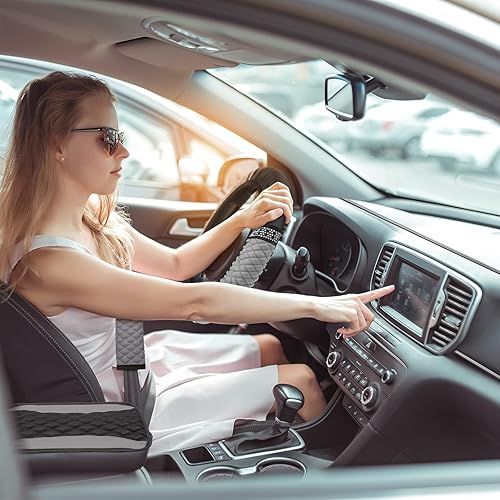 Miniatura 8 de BBTO - Set accesorios autos de mujeres, 43 piezas con brillo, protectores poliéster para asientos delanteros y traseros, funda volante, alfombrillas