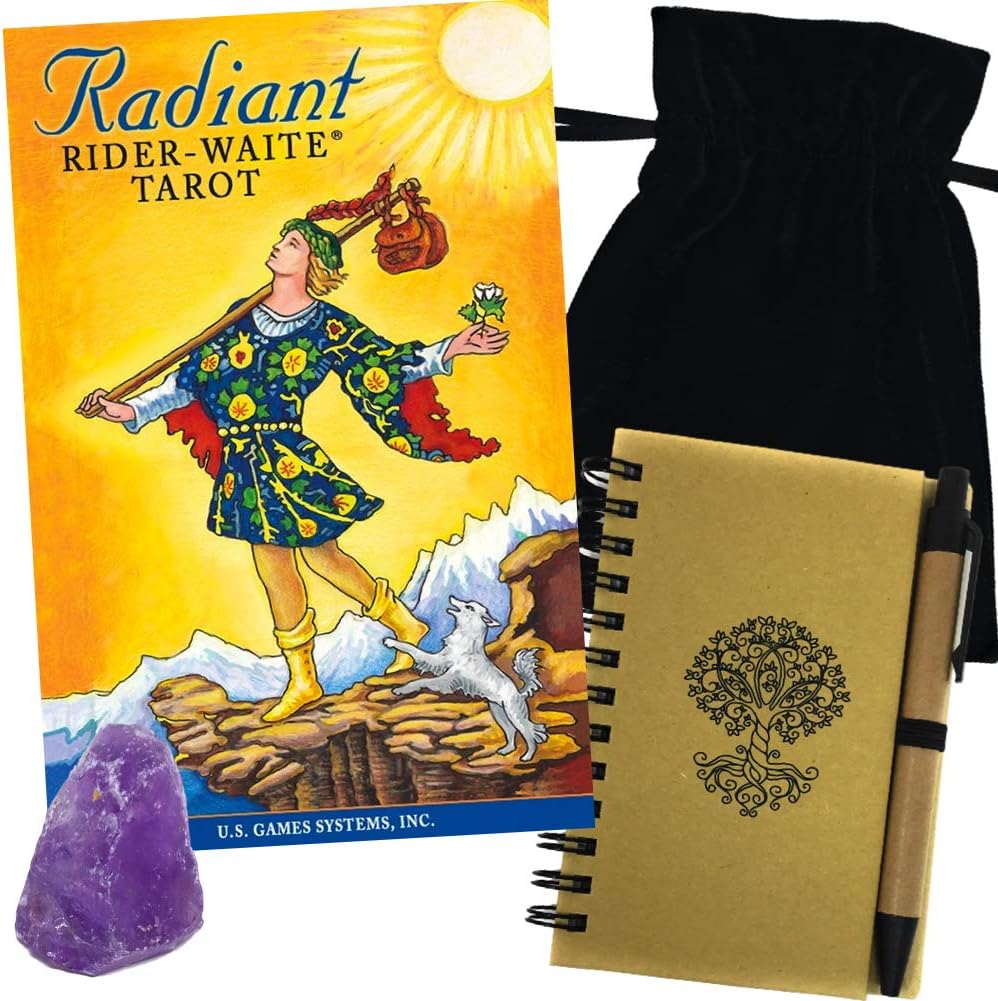 HUNTGIRL GIFTS Rider Waite Tarot Deck with Guidebook, Tarot Bag, Amethyst Crystal and Journal Gift Set