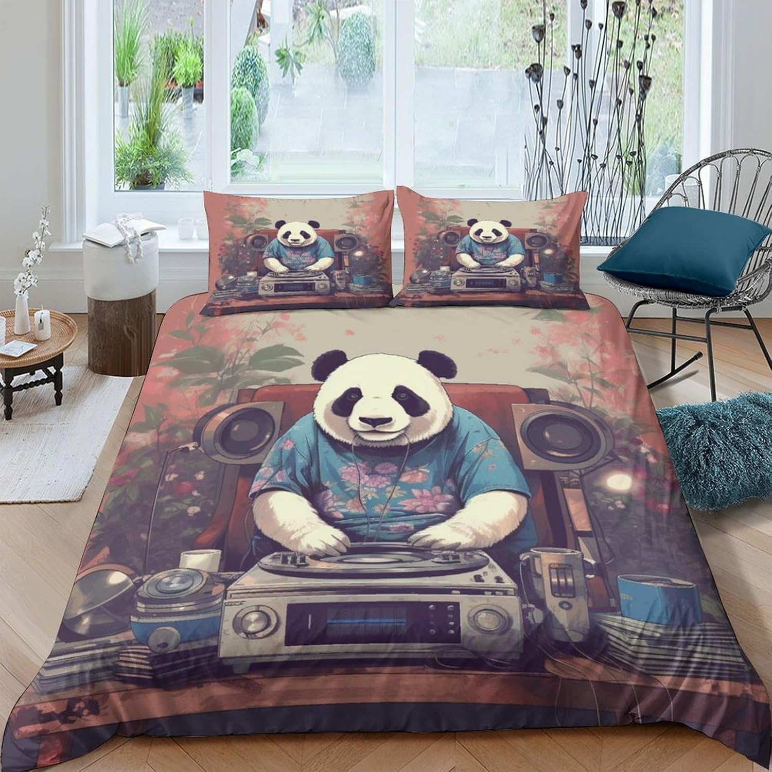 Housse de couette panda antiallergique 155x220 cm facile d'entretien lit