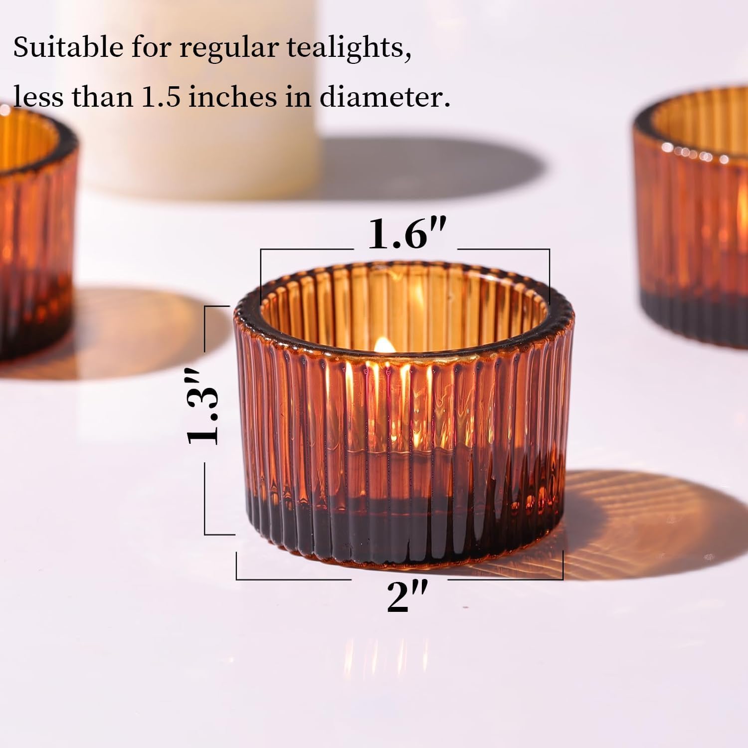 24 Pack Amber Tealight Candle Holders, Glass Votive Candle Holders Fall Decorations for Home Table Fall Wedding Centerpieces, Party Supplies and Vintage Decor