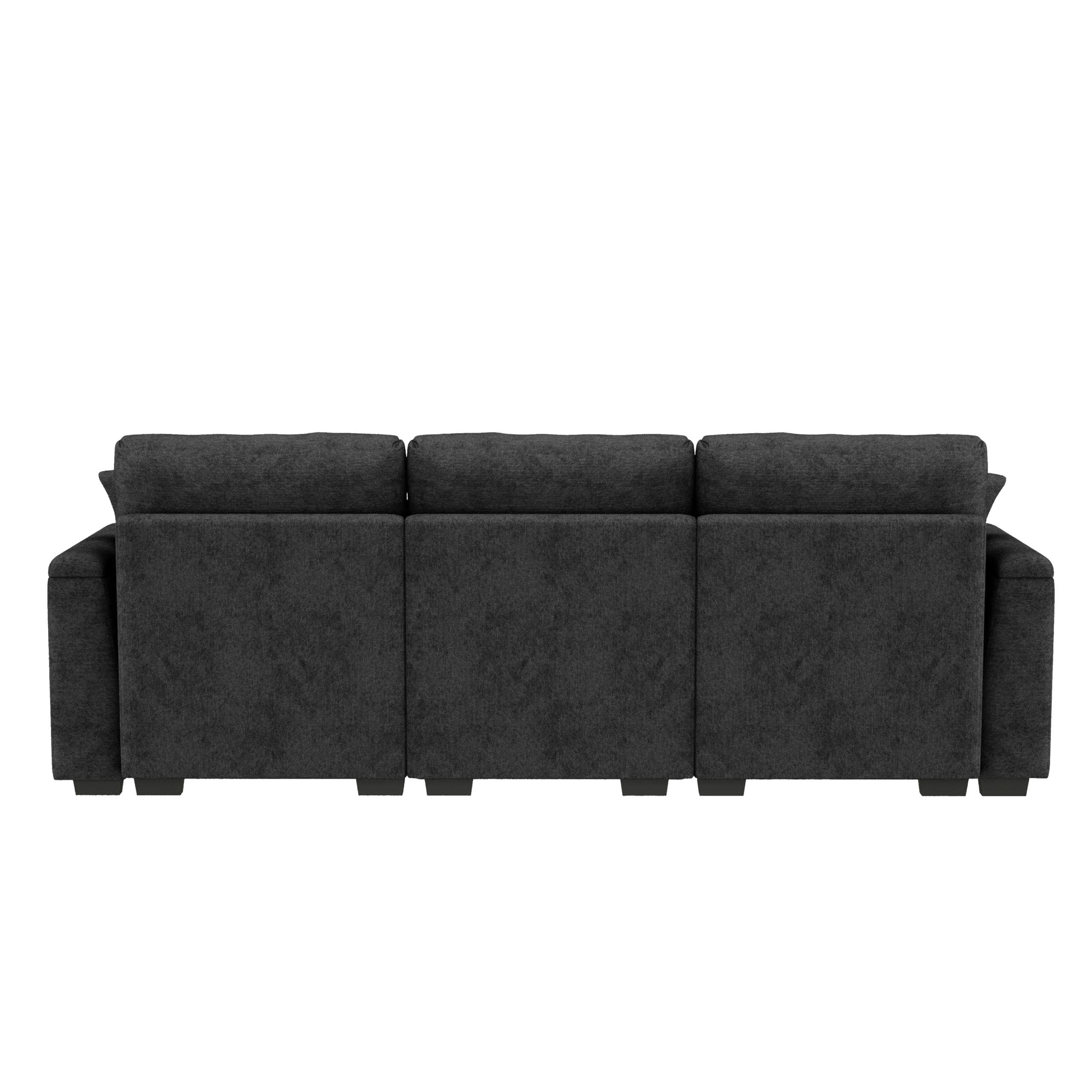 Divano 3 Posti in Ciniglia - 242 cm - Lavabile e Smontabile (Grigio) | Porta USB Integrata, Spazio di Archiviazione, 2 Cuscini Inclusi, Portabevande Ripiegabile, Multifunzionale