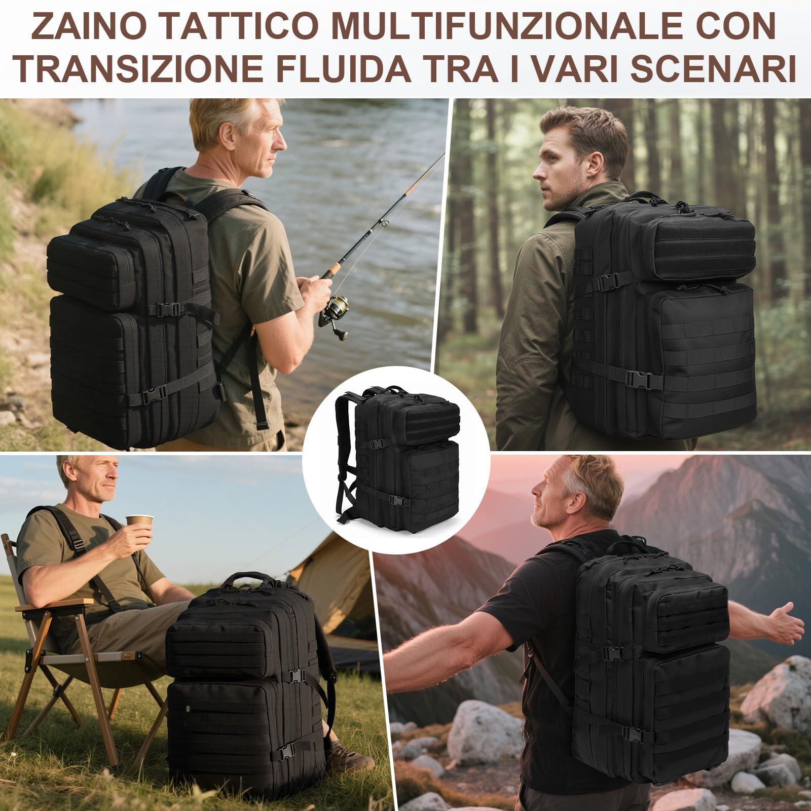 SHANNA Zaino Tattico Militare 45 Litri Impermeabile Grandi Zaini da Hiking Molle per Escursionismo Campeggio Caccia