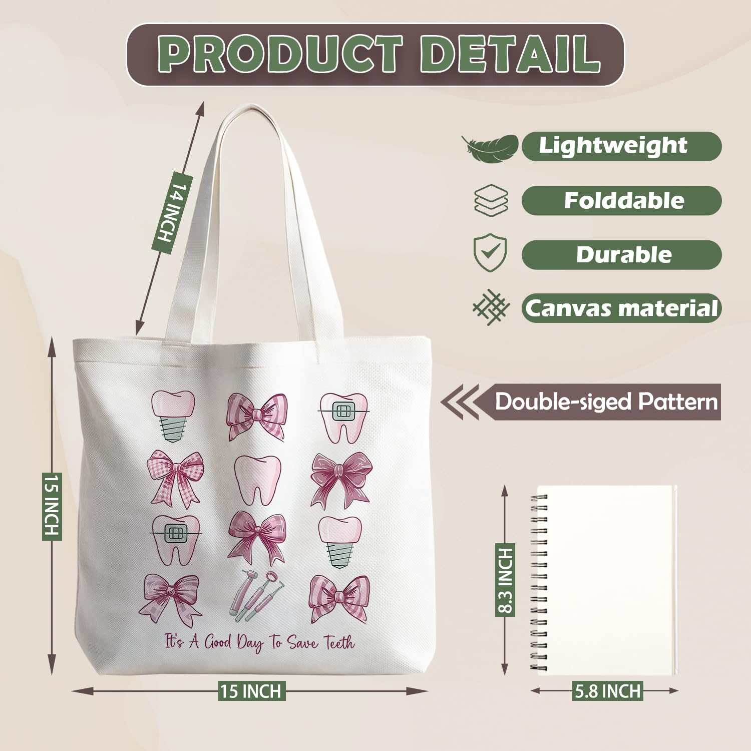 Dentist Nurse Gifts for Women, Canvas Tote Bags, Reusable Grocery Shopping Bag