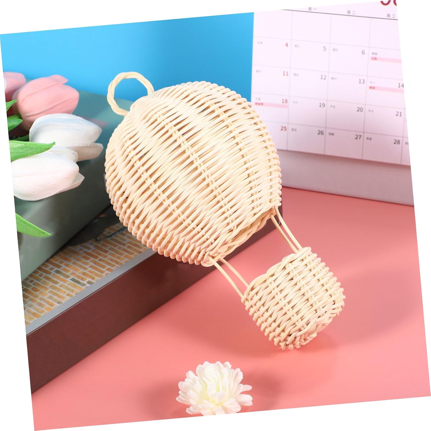 Garneck Natural Rattan Hot Air Balloon Lampshade Ceiling Pendant Light Decor for Home Bedroom Living Room