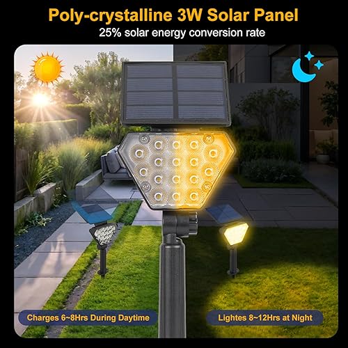 Miniatura 5 de T-SUN Luces solares para exteriores, focos solares para exteriores, impermeables, 6000 K, blanco frío, IP65, impermeable, luces de jardín, luz de