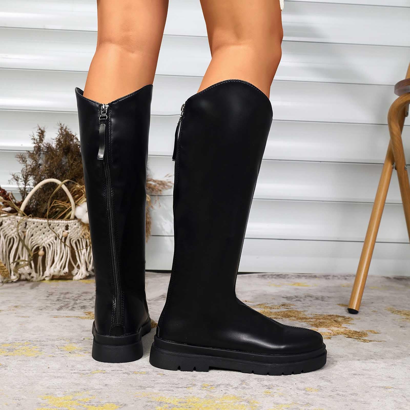 Generisch 2026 Botas de plataforma con suela gruesa de media pantorrilla, botines de equitación de moda con cordones con cremallera lateral para uso diario al aire libre