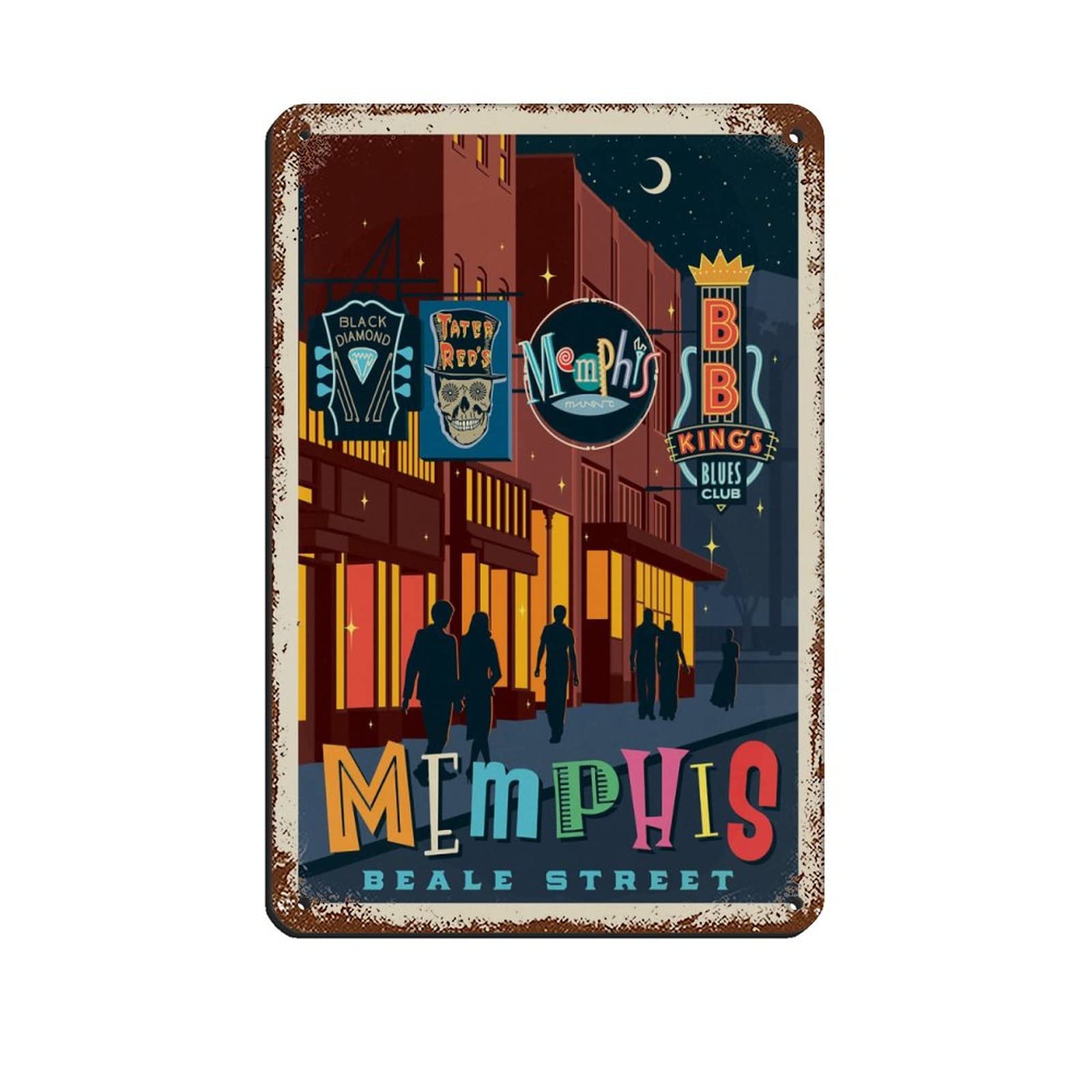 AZOLID Funny Tin Signs Memphis, TN Beale Street Neon Travel Tin Signs Retro Bar Pub Diner Cafe Home Bathroom and Room Art 14x20CM