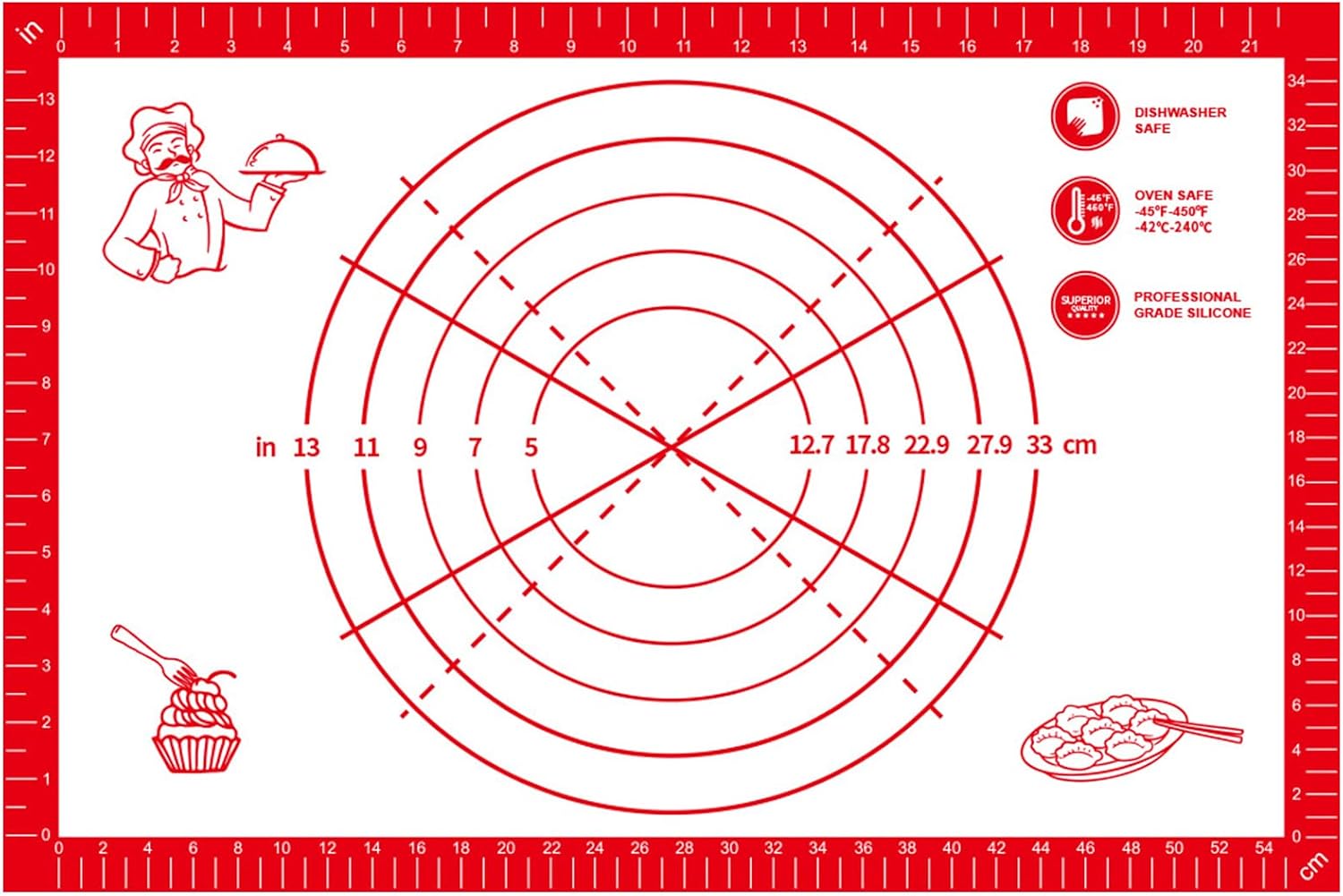 Large Silicone Baking Mat Nonstick Pastry Mat with Measurements, Fondant Pie Crust Mat Thick Baking Mat Dough Mat Countertop Mat for Home Kitchen (Red)