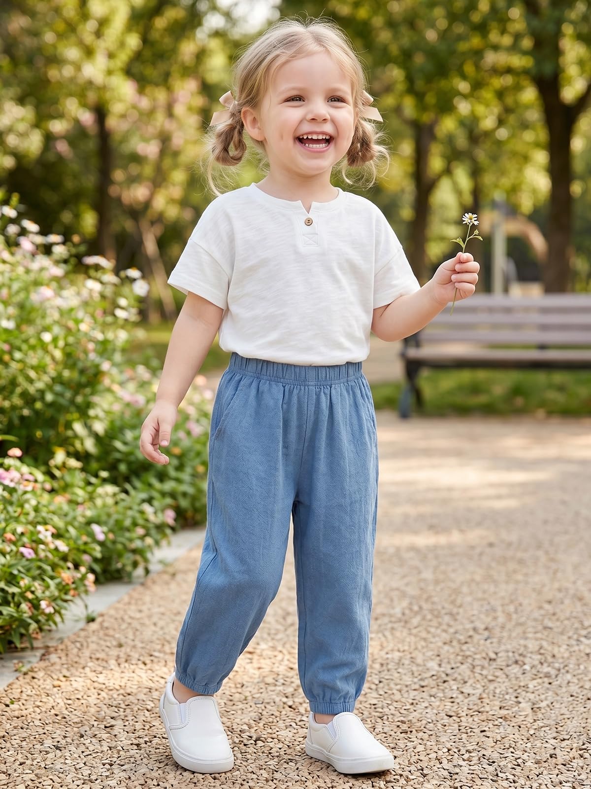 Miipat Pantalon de Bébé Fille 3 Pièces Pantalon Long Décontracté pour Garçon Doux pour L'été avec Taille Élastique Pantalons Unisexe pour Enfant en Bas Âge