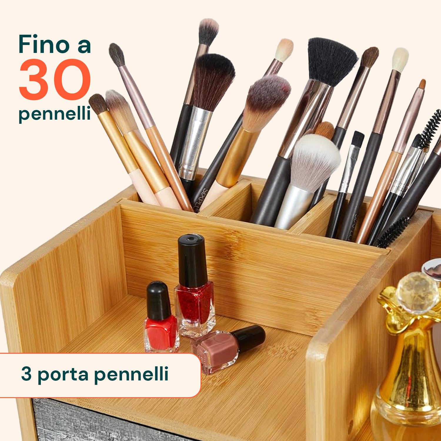 Avilia - Organizer Scrivania in Bambù Salvaspazio con Cassetti e Ripiani Regolabili Impermeabili, Organizzatore Scrivania Multiuso per Ufficio e Bagno, con Struttura Compatta e Design Moderno