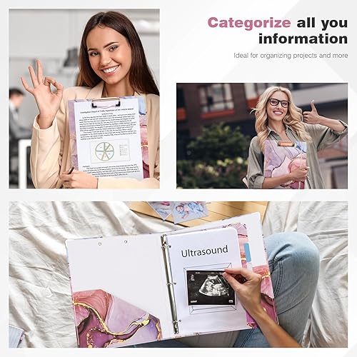 Miniatura 268 de Ospelelf Mini 3 Ring Binder, 2 Inch, Cute Pink Marble Binder for 5.5" x 8.5" with 5 Tab Dividers, File Folder Labels and Low Profile Clipboards