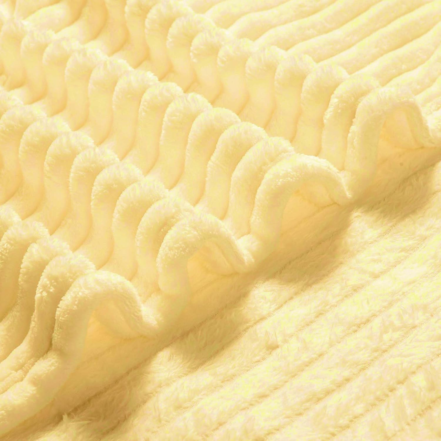 Bnuitland Light Yellow Fleece Throw Blanket 90"x108",300GSM Large Big Soft Cozy Warm Lightweight Stripe Pattern for Bed Sofa Home Decor,Suitable for Adults Family All Season