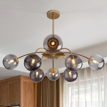 8-Light Smoked Glass Globe Sputnik Chandeliers Pendant Light Gold