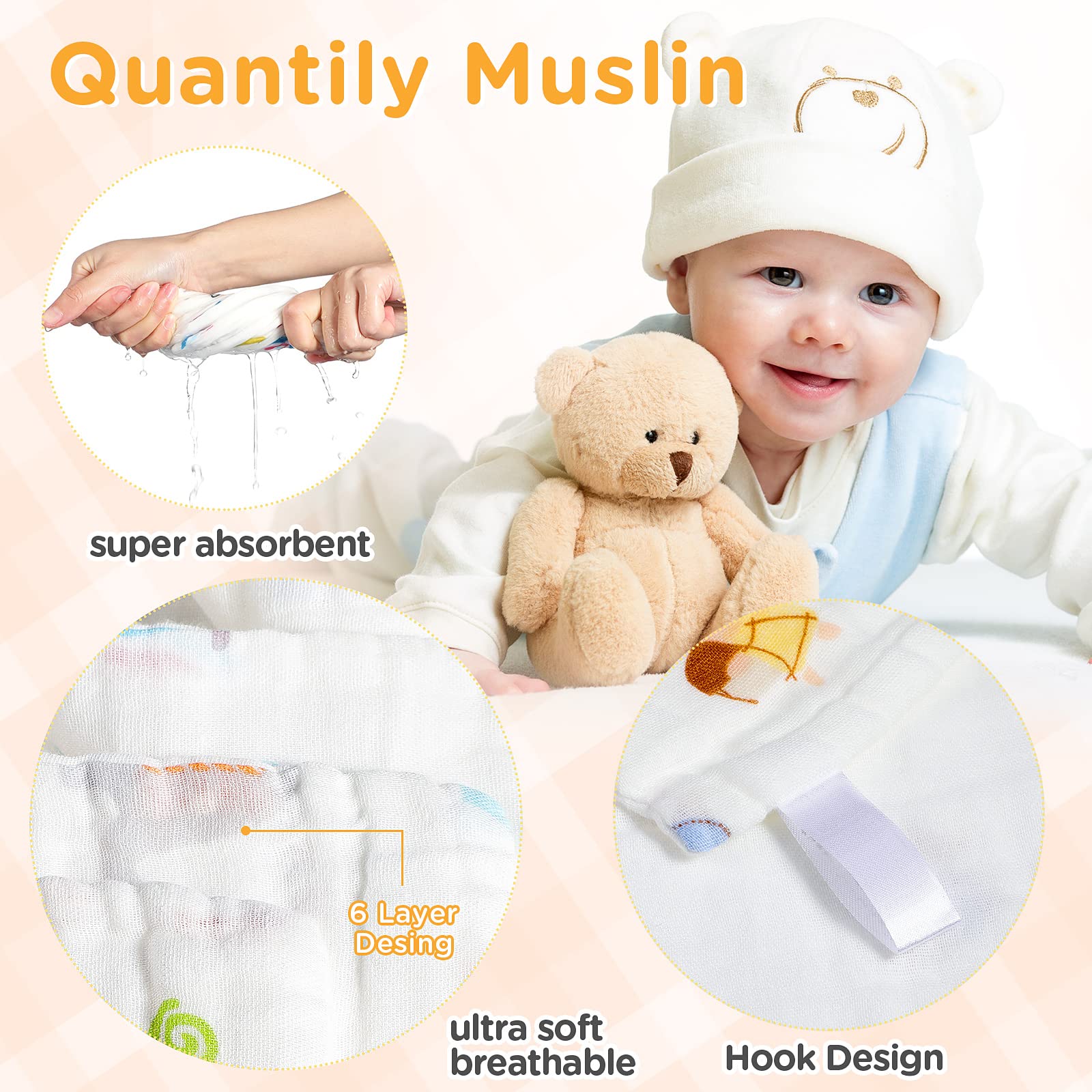 10 Pieces Baby Burp Cloth 10 x 20 inches 6 Layer Soft Absorbent Muslin Newborn Towel for Baby Shower Machine Washable, for Sensitive Skin Baby (Floral Pattern) 1