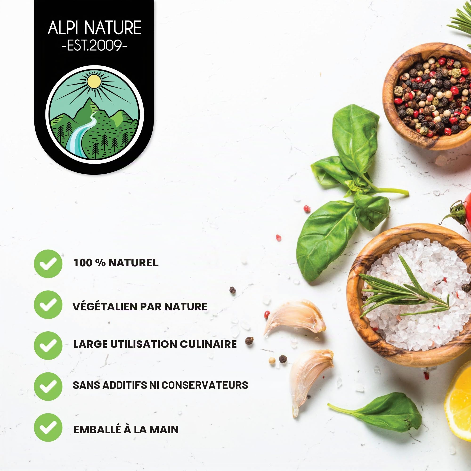 Alpi Nature Flocons de Sel Gemme 250g, Gourmet Sel Gemme d'Espagne 0.1-8mm pour la Cuisine