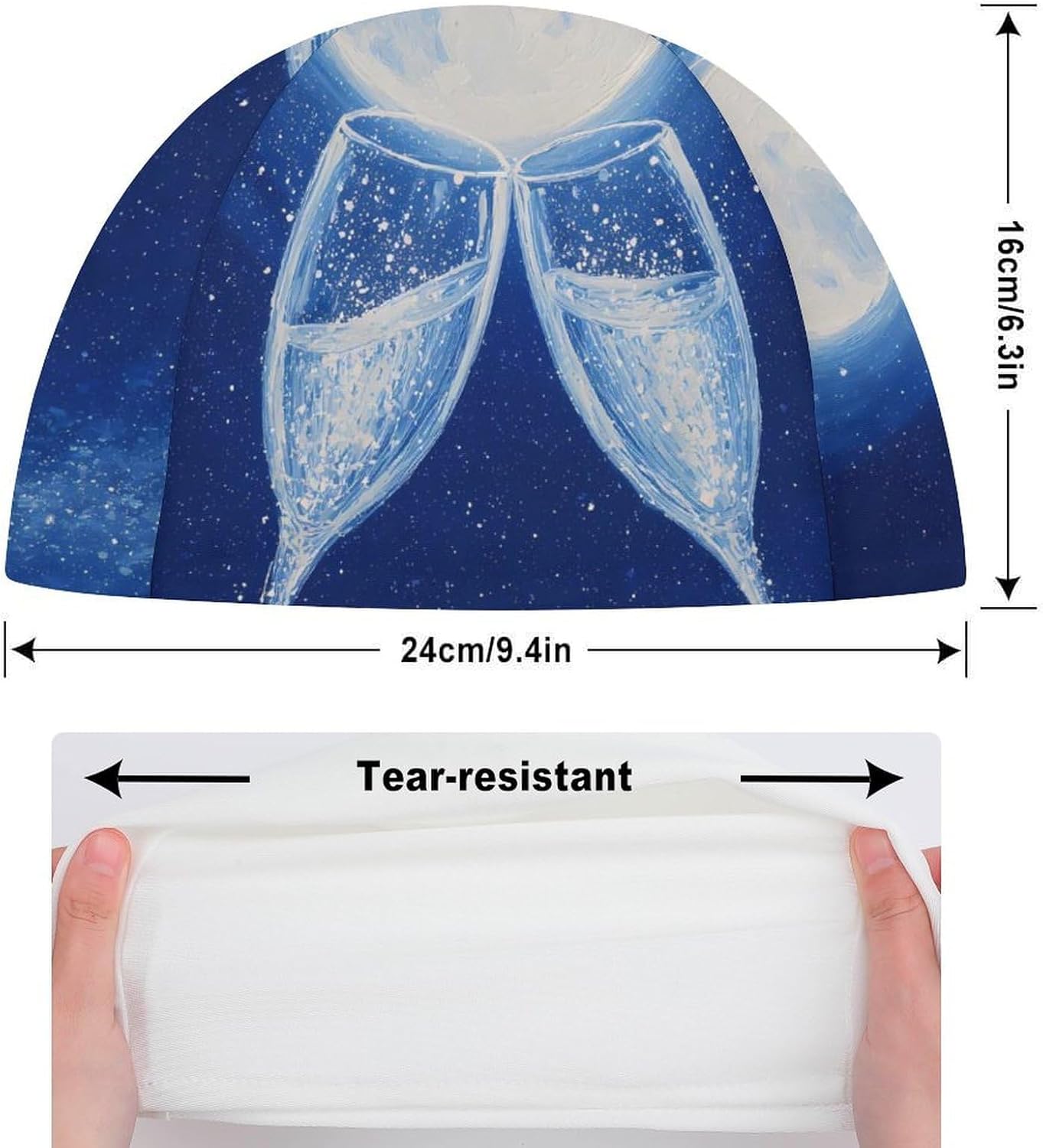 Night Sky Champagne New Year Womens Swim Cap for Men Adult Swimming Hat Curly Short Medium Long Hair