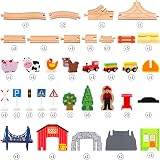 Jacootoys 80PCS Wooden Train Tracks Set Magnetic Trains Educational Construction Toy Wooden Car Tracks Vehicles for Kids 3+ Years Old Girls Boys - 5
