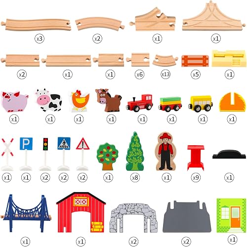 Jacootoys 80PCS Wooden Train Tracks Set Magnetic Trains Educational Construction Toy Wooden Car Tracks Vehicles for Kids 3+ Years Old Girls Boys - 5