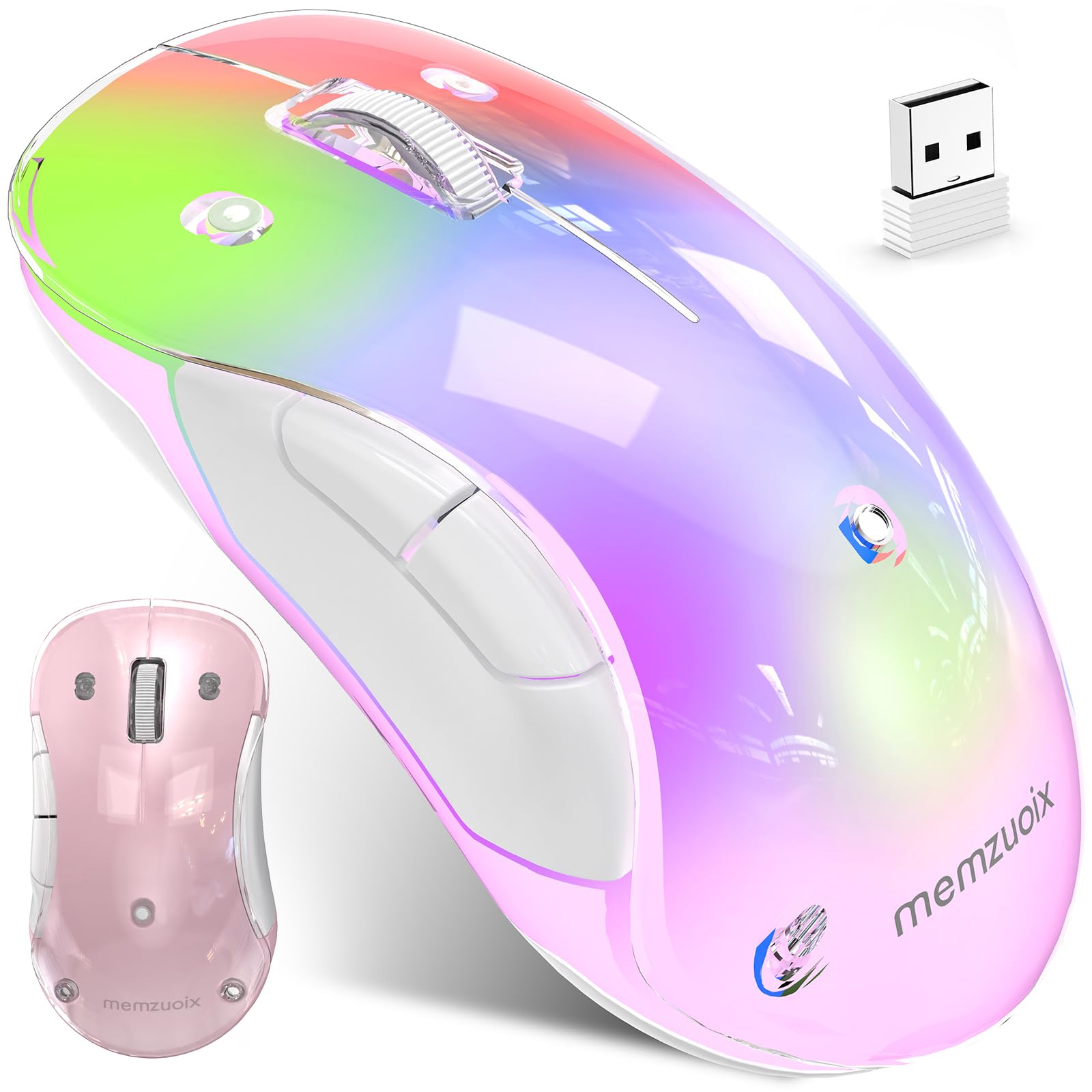 memzuoix 2 4G LED Wireless Mouse Rechargeable Ergonomic Mouse with Detachable Cover 1200 DPI Portable Optical Computer Mouse