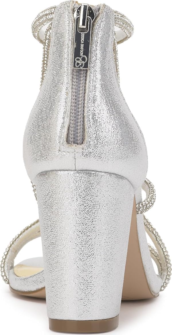 Jessica Simpson Shiny Strappy Block Heel Sandal, Silver, 6 by Jessica Simpson - Used condition - Image 3