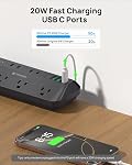 TROND Desk Clamp Power Bar Surge Protector with PD 20W USB C, 6 Outlets Desktop Charging Station, 6ft Flat Plug Extension Cord Indoor, Fit 1.97" Tabletop Edge, ETL Listed, Home Office Supplies, Black