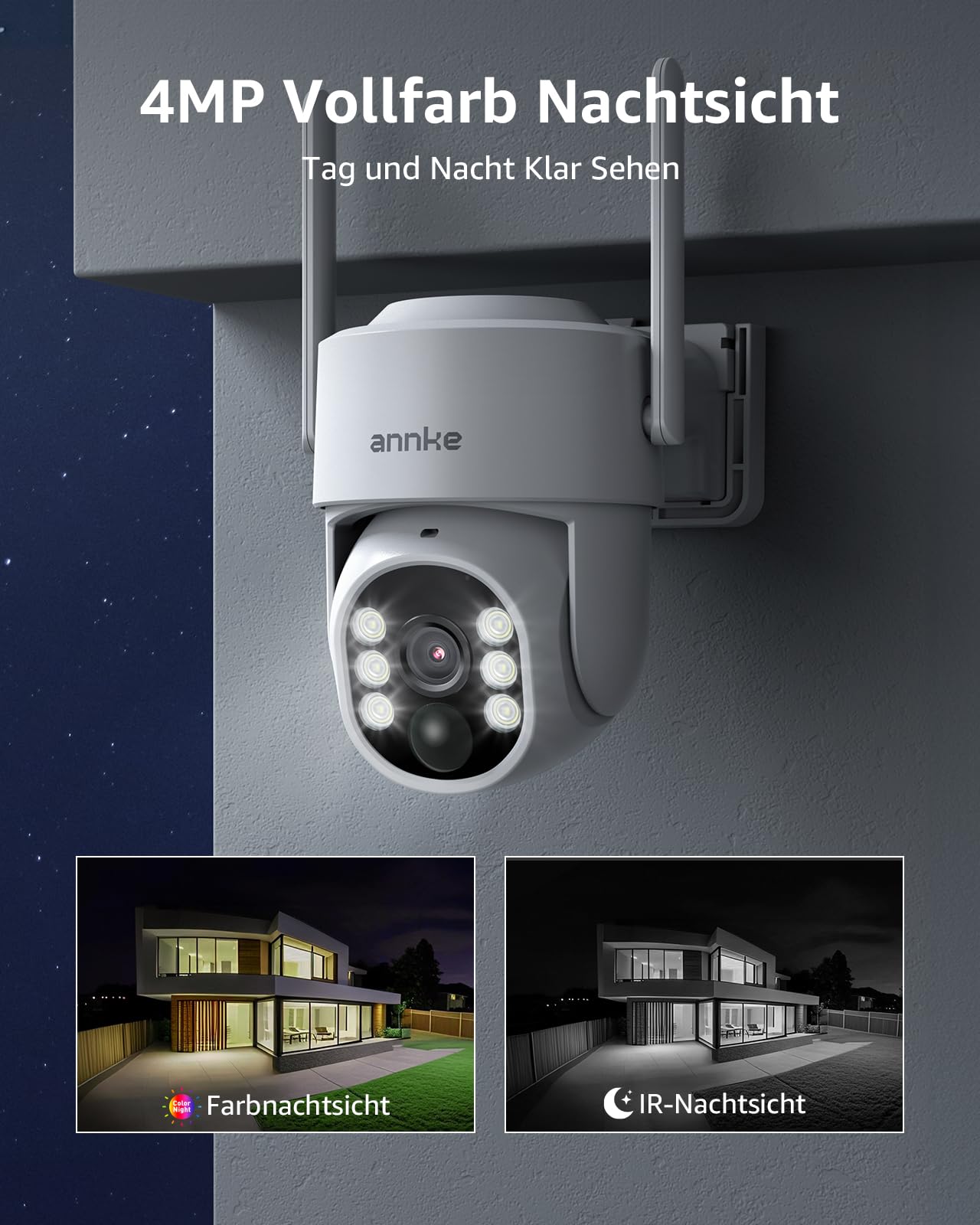 ANNKE 4MP Überwachungskamera Set Aussen WLAN mit 12''Monitor, 10CH 4K Wireless NVR, 2X 4MP PTZ WiFi Kameras mit 2-Wege Audio, Farbe Nachtsicht, Personenerkennung, Spotlight Alarm, 128GB SD Karte