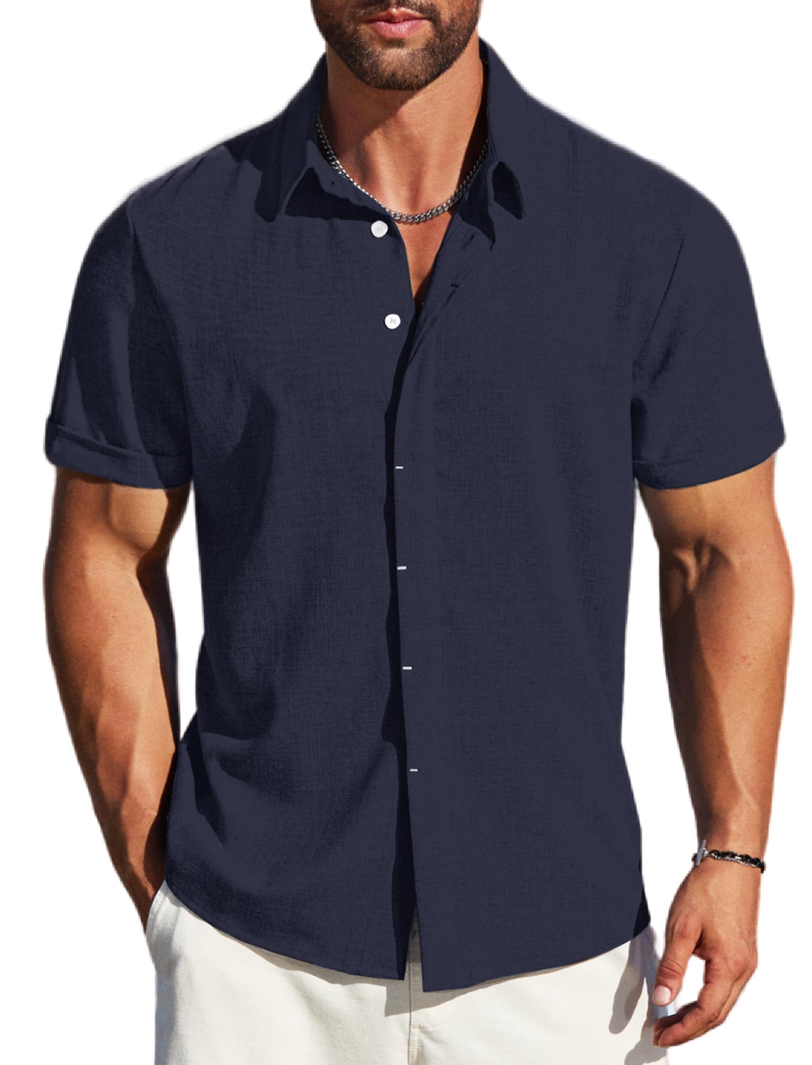 MAPICK Men's Linen Short Sleeve Button Down Shirt – Lightweight Breathable Summer Business Casual, Beach & Wedding Guest