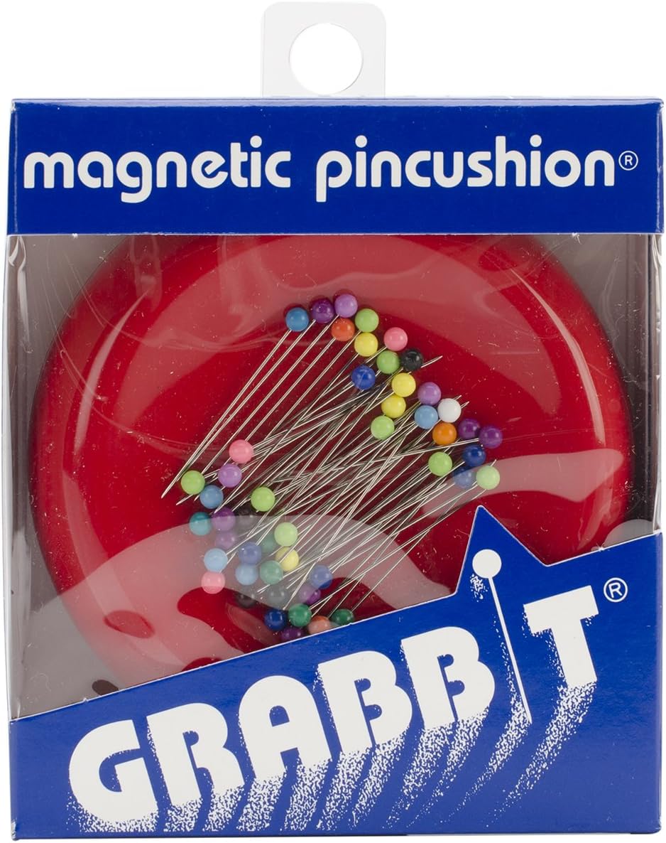 A magnetic wrist pin cushion for sewing.