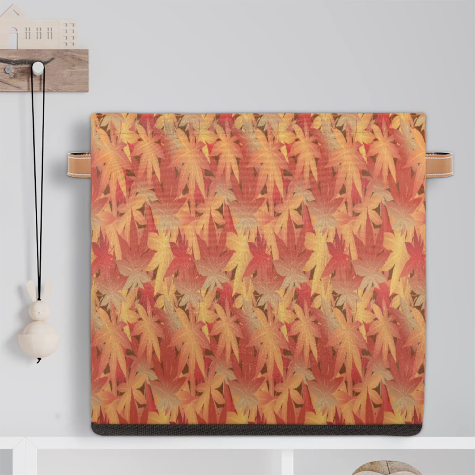 Cesto portaoggetti in stile giapponese orientale con foglie d'acero, cestino decorativo autunnale con manici per armadio, organizer per casa, ufficio, confezione da 2