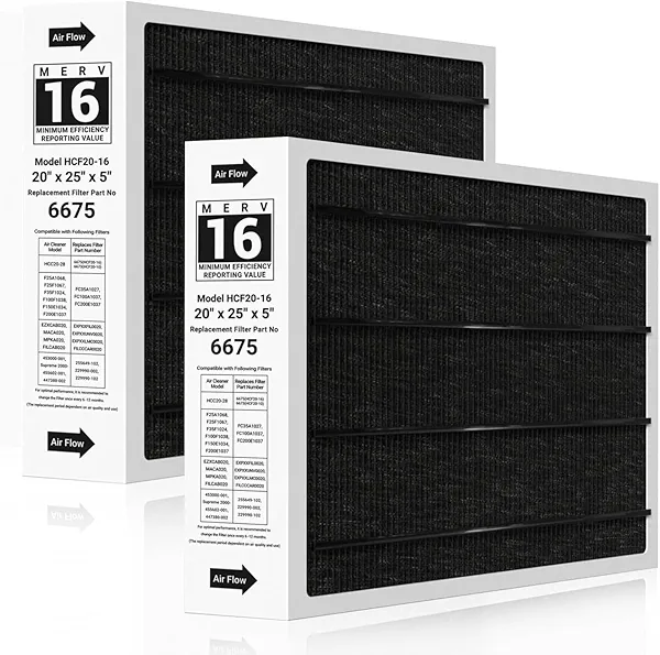 20x25x5 Air Filter X6675 Merv 16 Furnace Filter Compatible with LennoX6675 and Lennox HCC20-28 Furnace HVAC System 2 Pack (Actual Size: 19.7 x 24.7 x 4.4 In)