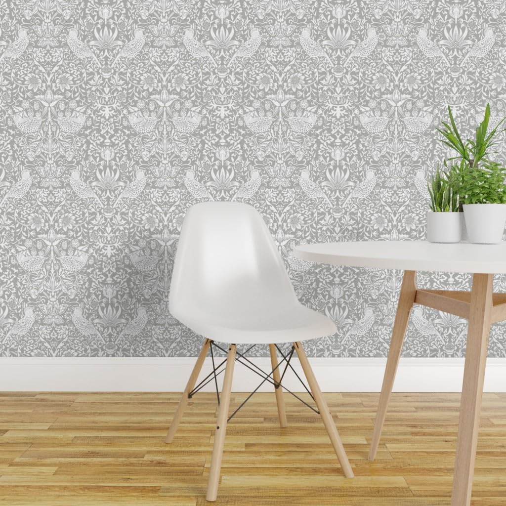 Spoonflower Removable Wallpaper Swatch - Vintage Damask,William Morris,Antique Gray,Art Nouveau,Cottage,Arts and Crafts,Edwardian Custom Pre-Pasted Wallpaper