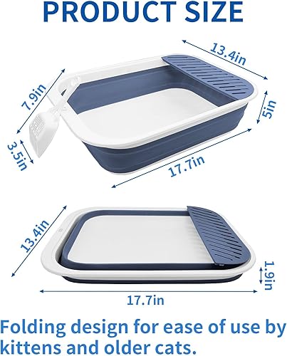 Miniatura 3 de BNOSDM Caja de arena plegable para gatos pequeña para gatitos, bandeja para orinal abierta, inodoro plegable para gatos con cuchara, cajas de arena